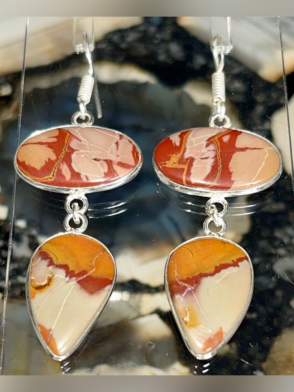 Rusty Red & Gray Noreena Jasper Earrings 2 1/2”